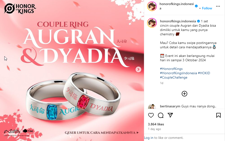 Honor of Kings Hadirkan Cincin Couple Augran-Dyadia